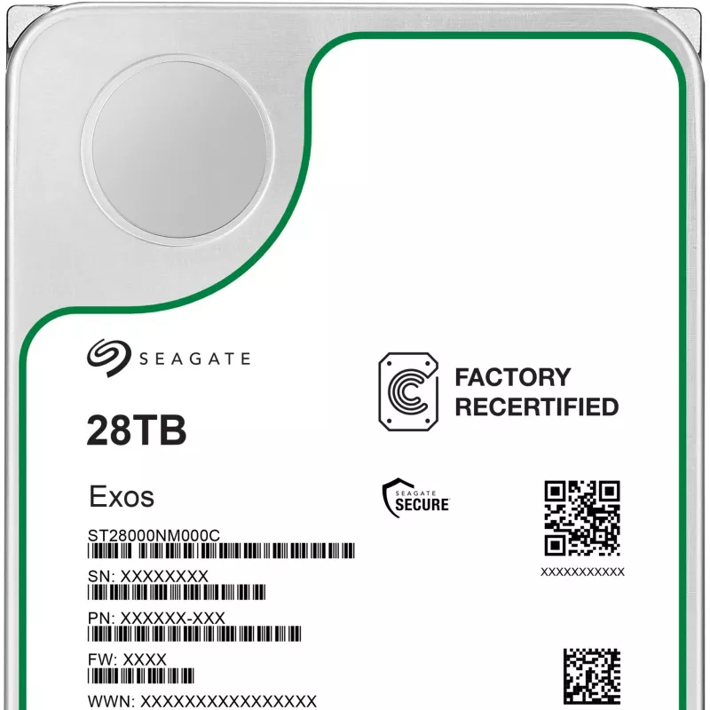 HDD SEAGATE Exos 3.5 collas 28TB SATA ATJAUNOTS, modelis ST28000NM000C-REC