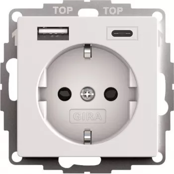 gira SCHUKO USB barošanas bloks 2x System 55 modelis 245927, SCHUKO kontaktligzda ar integrētu USB uzlādi
