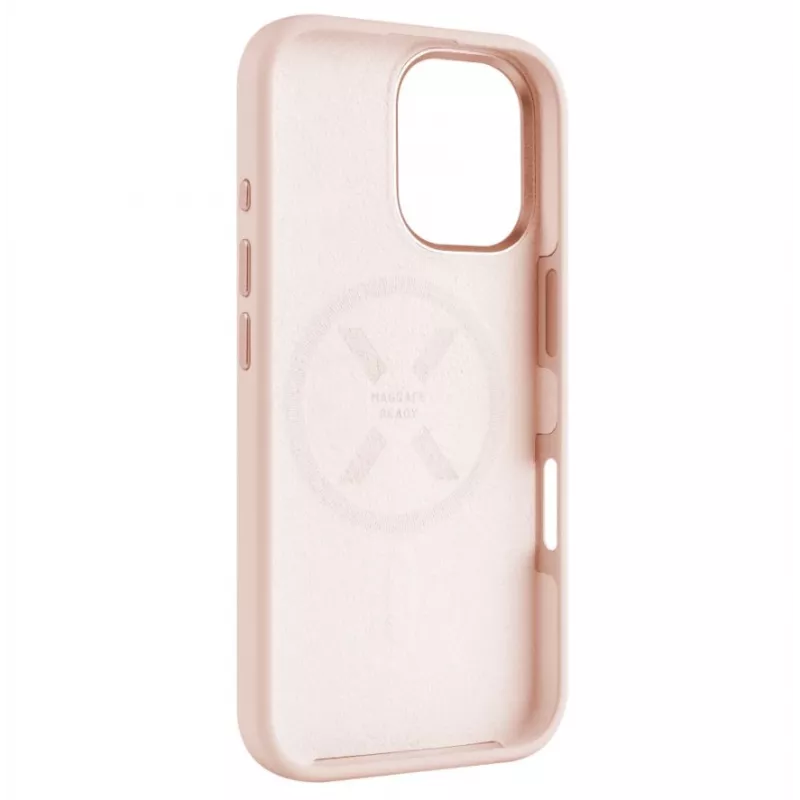 Aizmugurējais vāciņš FIXED Apple iPhone 16 Liquid silicon Pink ar MagFlow plānu aizsargapvalku