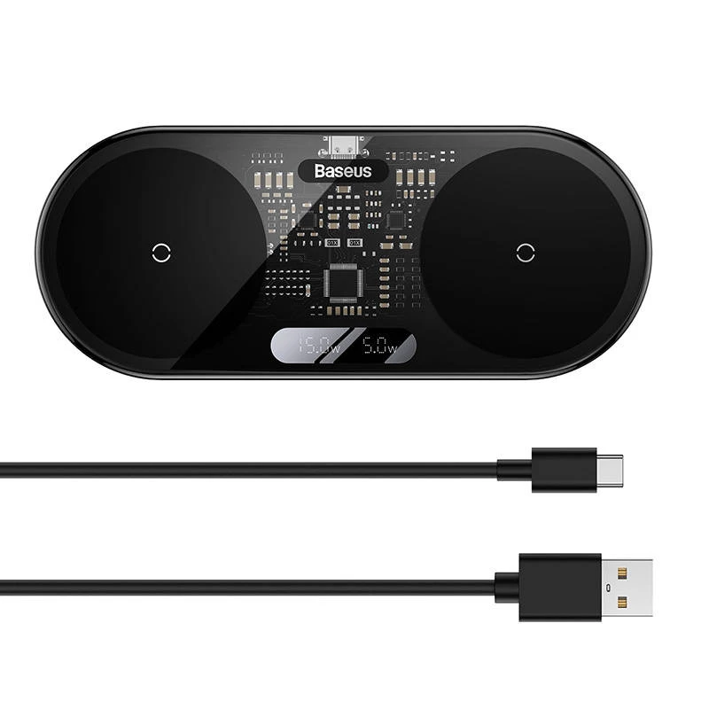 Baseus 2In1 20W Digital Led Display Headphones Melns Wireless Charging