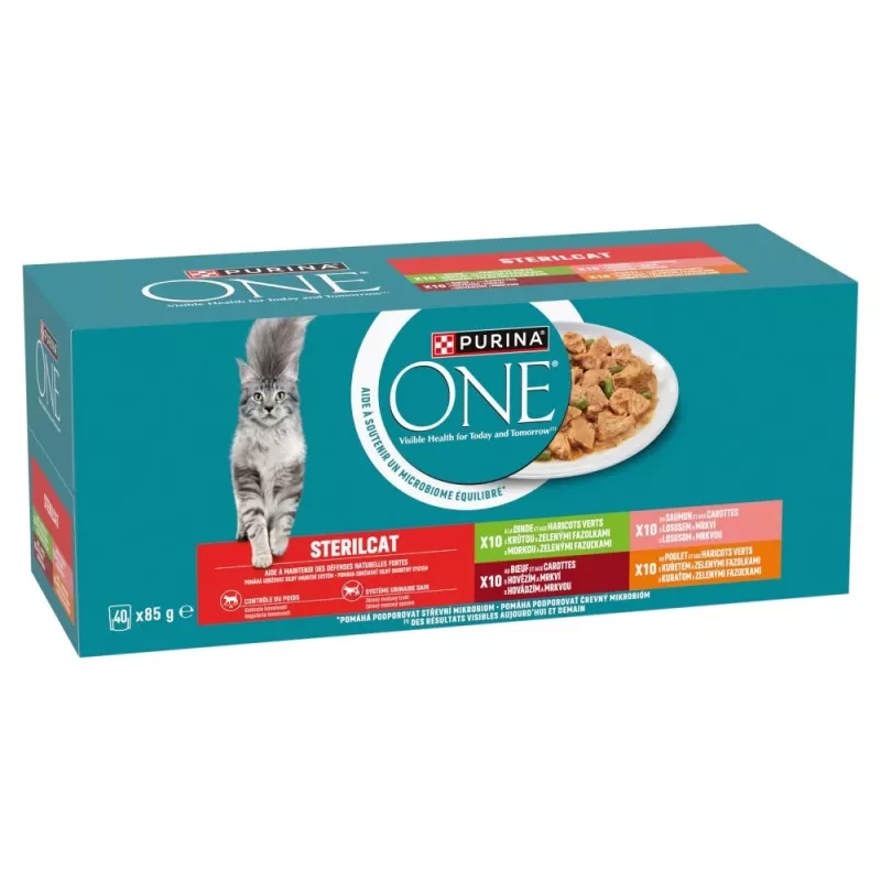 PURINA One Sterilcat liellopu gaļa, lasis, vista, tītars - mitrā kaķu barība - 40x85g