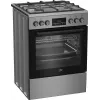 Brīvi stāvoša gāzes-elektriskā plīts BEKO FBM62330GXTN 60 cm, 4 degļu gāzes plīts virsma, 72 L elektriskā cepeškrāsns, energoefektivitātes klase A