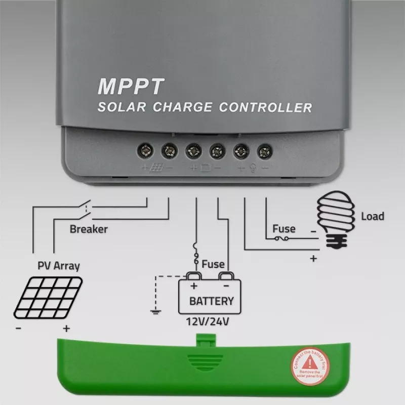 Qoltec, saules MPPT lādēšanas kontrolieris ar temperatūras sensoru 20A 12V/24V Displejs LCD 2 X USB