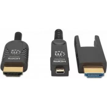 Manhattan HDMI uz Micro HDMI plenumā novērtēts kabelis, 4K@60Hz (Premium High Speed), 70m, aktīvs, noņemams HDMI vīrišķais (A tips), vīrišķais pret vīrišķo, melns, zeltīti kontakti, mūža garantija