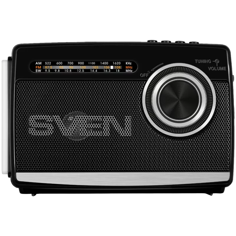 Skaļrunis SVEN SRP-155, melns (3W, Bluetooth, FM/AM/SW, USB, microSD, lukturītis, akumulators)