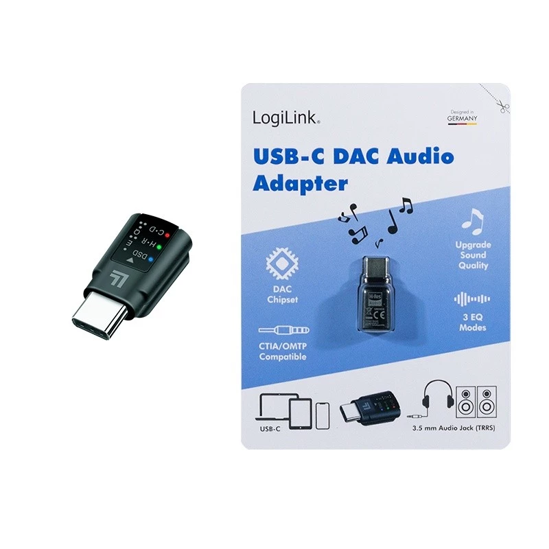 LogiLink USB-C DAC audio adapteris. USB-C/M uz 3,5 mm/F. Melns