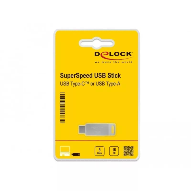 USB zibatmiņa DeLOCK 16 GB USB-C Type-A metāla korpuss
