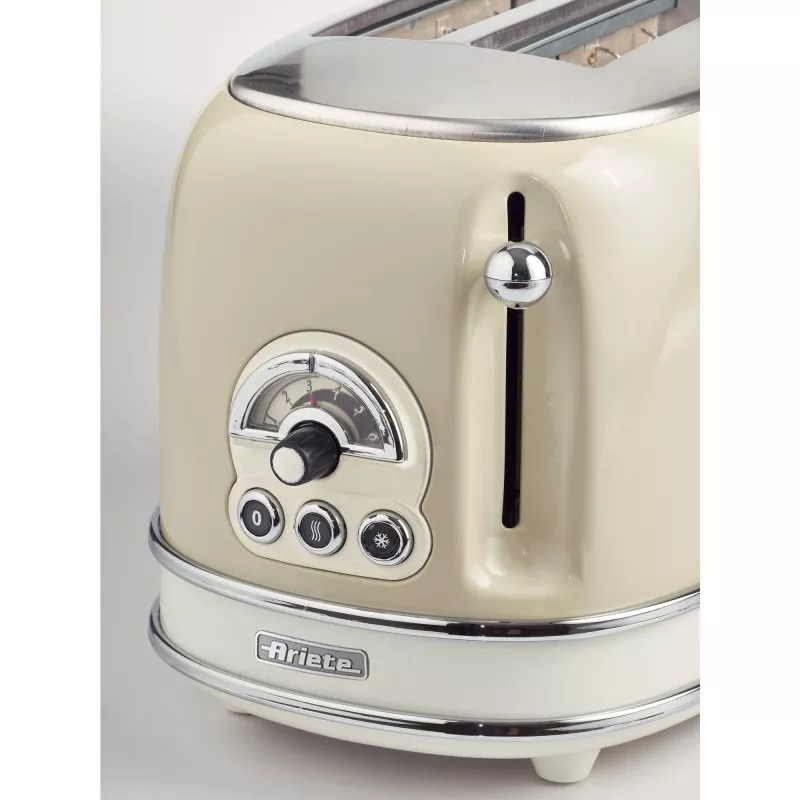 Ariete 155 Design 2 Slice Toaster ar sviestmaižu turētājiem, 6 grauzdēšanas līmeņi, 810 W, nerūsējošā tērauda korpuss, noņemama drupatu paplāte, pasteļbēšs