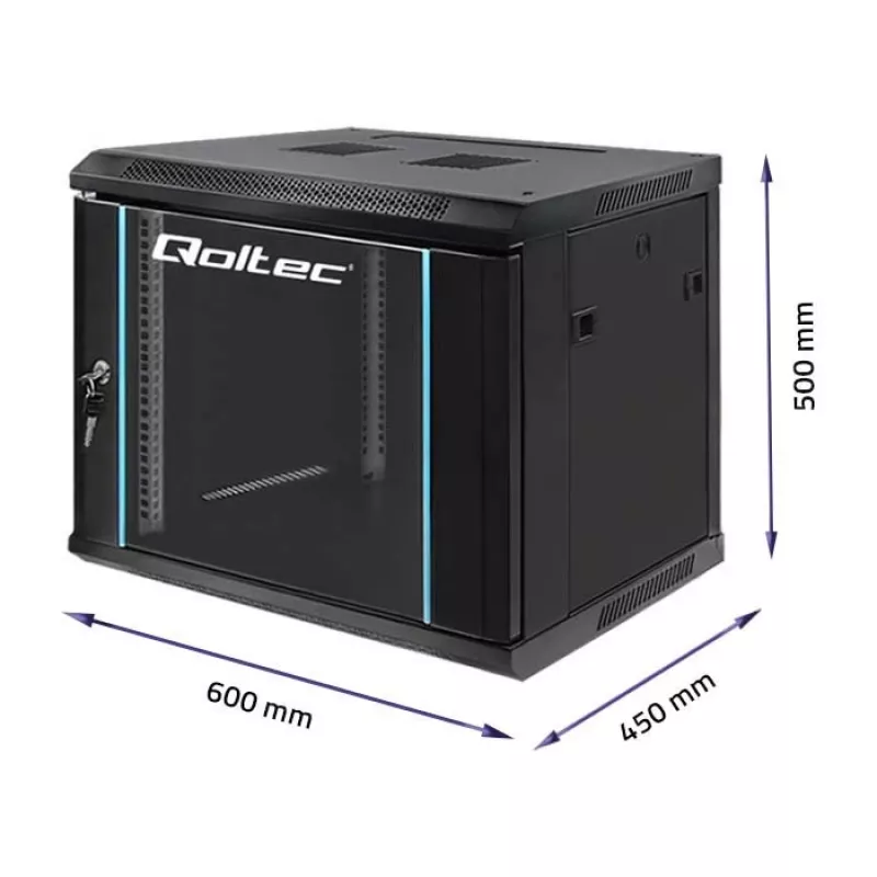 19 collu statīva skapis QOLTEC 54463 9U 600x500x450 mm metāla korpuss tīkla aprīkojumam