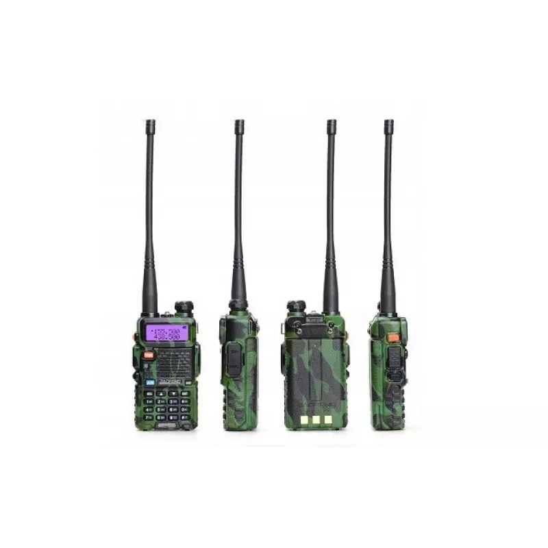 Rokas divvirzienu radio Baofeng UV-5R 5W HT Camo — divjoslu FM, 5W, 1800 mAh akumulators