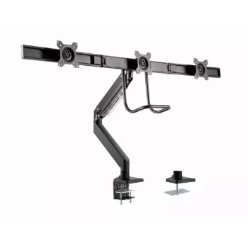 Galda monitora stiprinājums GEMBIRD MA-DA3-03, 3 sviras, gāzes atspere, VESA 75–100x100, atbalsta 3 displejus līdz 27 collām, maks. 18 kg, melns