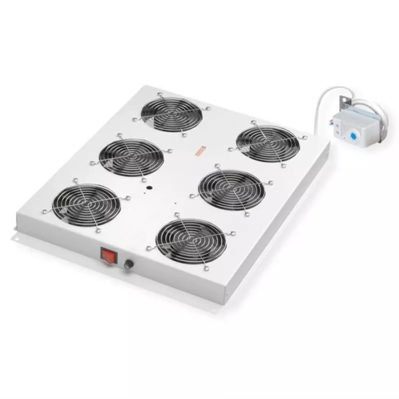 ROLINE 19 collu jumta montāžas ventilatoru bloks ar 6 ventilatoriem un termostatu, tērauda korpuss, pelēks