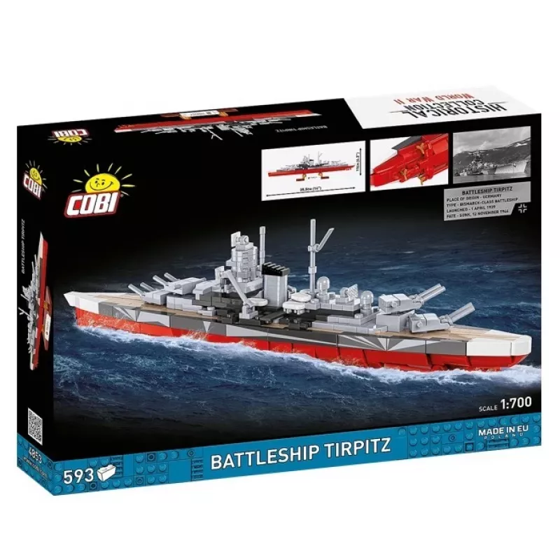 Konstruktors Cobi kaujas kuģis Tirpitz modelis ar 593 detaļām, mēroga un displeja funkcijas