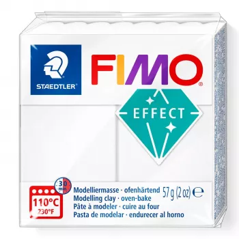Modelējamā māla FIMO effect balts caurspīdīgs 8010-014 — balts caurspīdīgs efekts, mīksts polimērmāls, 57 g gabaliņš