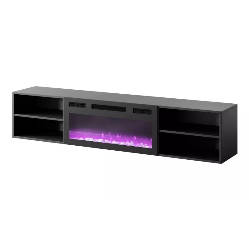 TV skapītis Cama Meble POLO 180x33x39 cm ar elektrisko kamīnu 1400–1600 W, melns, 2 plaukti, lamināts