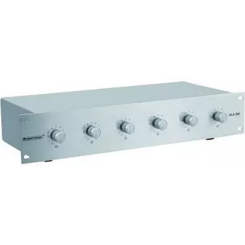 Pastiprinātājs/zonas līmeņa kontrolieris Omnitronic ELA 6M-Zonen LS-Regler 5W, 6 zonu izsaukumu/līmeņu vadība, 5 W izeja