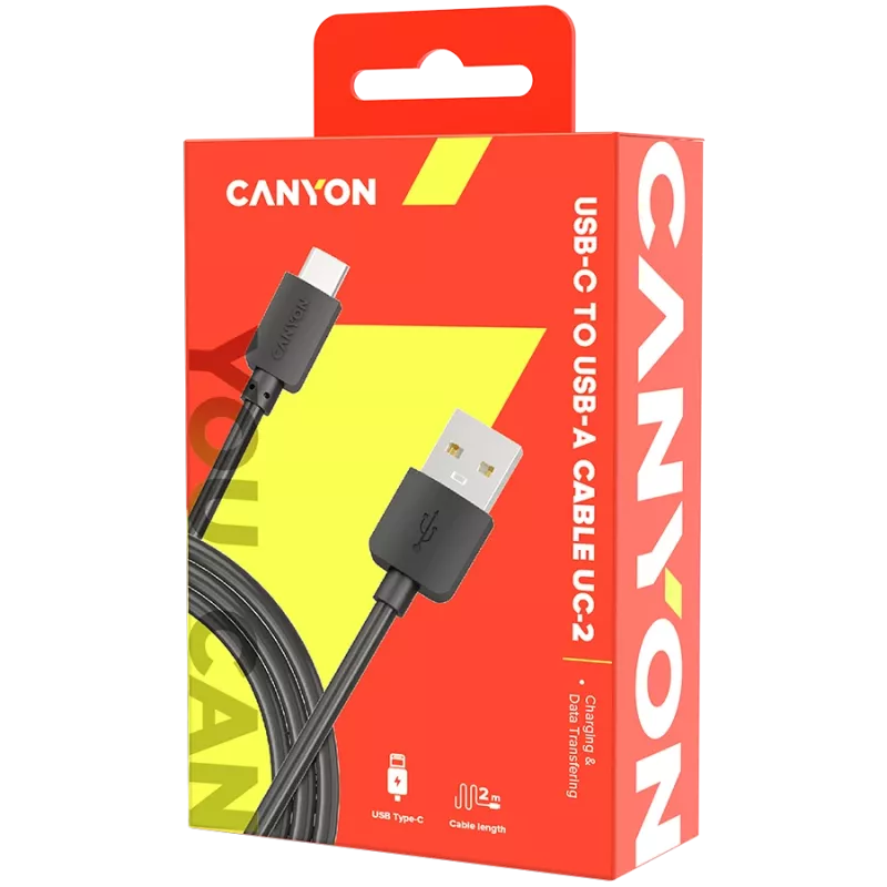 CANYON kabelis UC-2 USB-C 5W 2m Melns