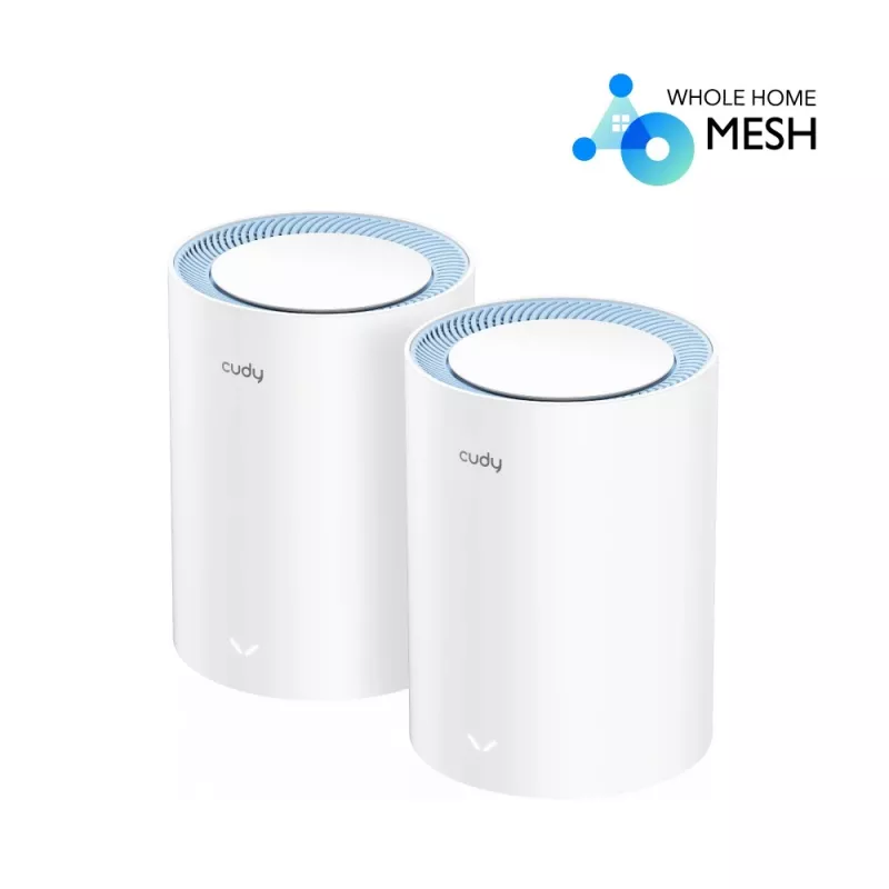 Tīkla sieta sistēma Cudy M1200 2-pack — divjoslu Wi‑Fi 5 (300/867 Mb/s), 2 vienības, 1 LAN ports, atbalsta 100 ierīces