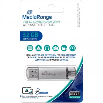 MediaRange MR936 USB zibatmiņa 32 GB USB Type-A / USB Type-C 3.2 Gen 1 (3.1 Gen 1) Sudraba (MR936)