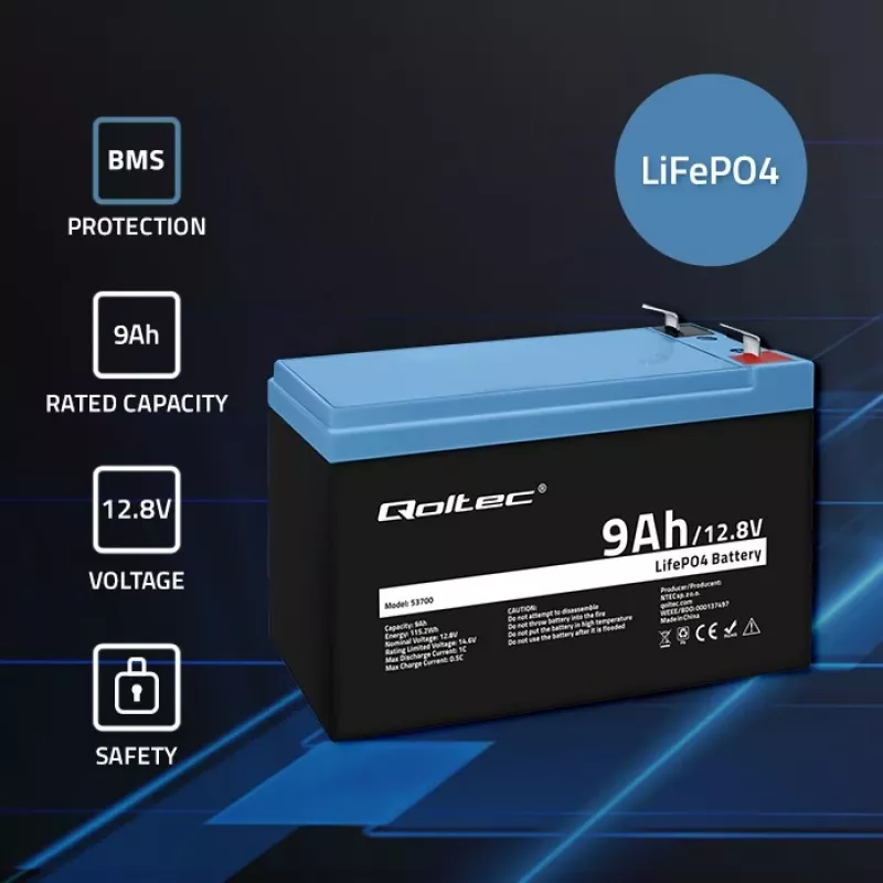 akumulators LiFePO4 Lithium Iron Phosphate 12.8V 9Ah 115.2Wh