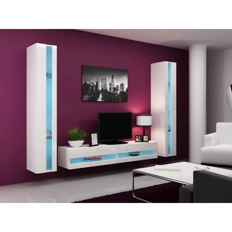 TV statīvs cama meble VIGO NEW 30/180/40, balta spīdīga virsma, skaidu plātne, 1800×400×300 mm