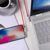 USB–Lightning kabelis Aukey CB-AL01 sarkans — neilona pinums, Lightning savienotājs Apple ierīcēm