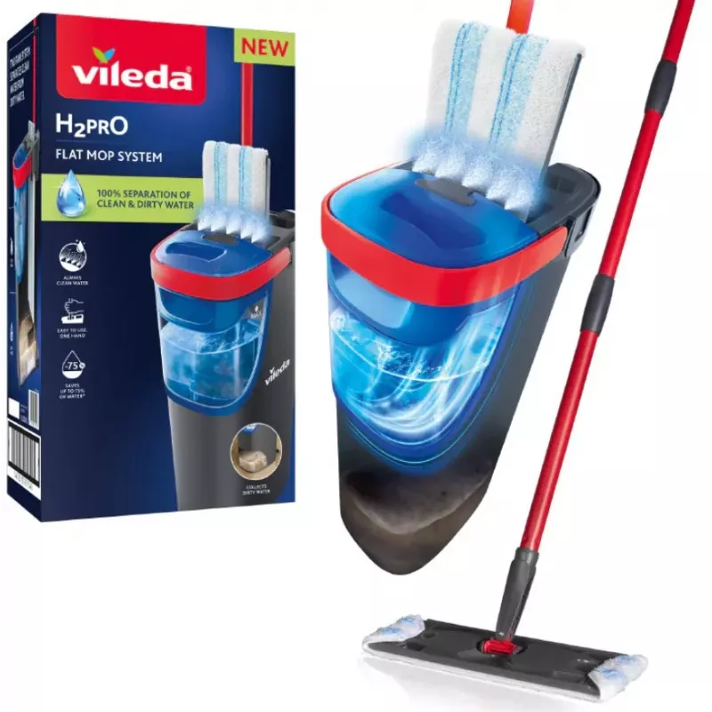 Mop VILEDA Microfibre 1200 ml Wet, 360° rotating head, 140.5 cm stick, removable machine-washable head