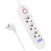 Strāvas sloksne MACLEAN MCE394W — 3 rozetes, 3×USB 2.1A, 110–240V AC, 2500W, 1,5 m kabelis, balta