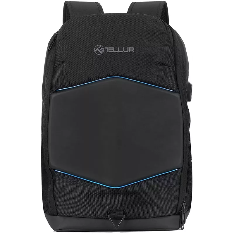 Klēpjdatora mugursoma Tellur TLL611282 ar USB pieslēgvietu un izgaismotu sloksni, melna