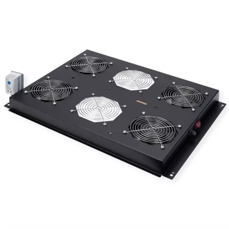 Dzesēšanas ventilators ROLINE 19 collu jumta montāžas iekārta ar 4 ventilatoriem un termostatu, melna