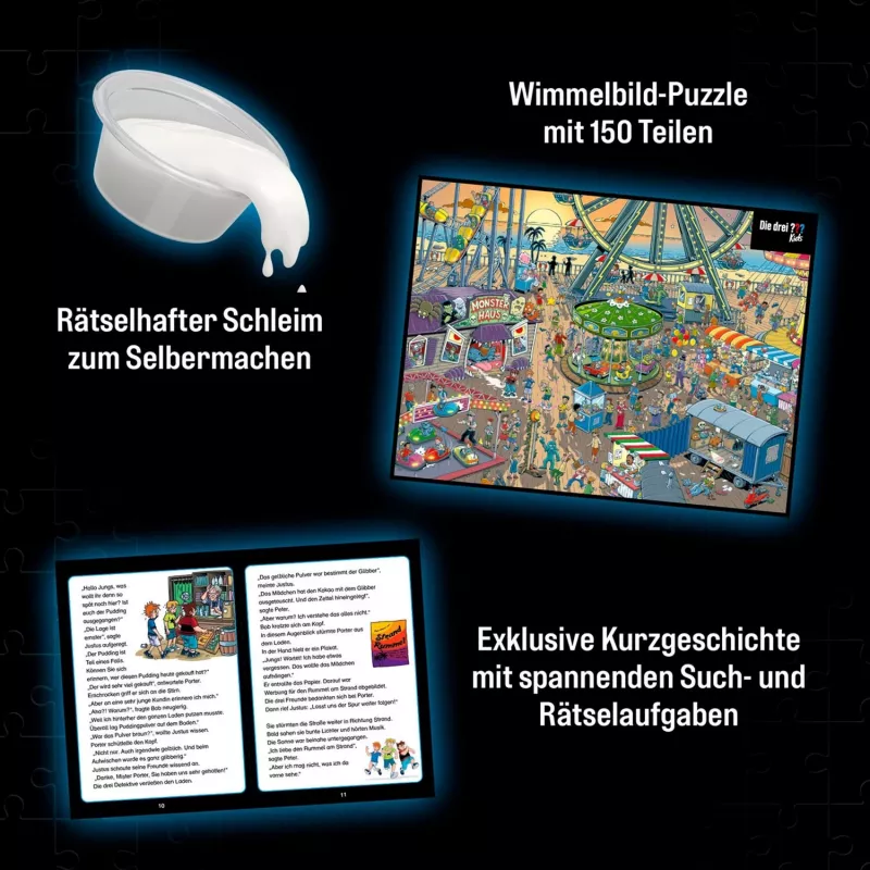 detektīv-puzle “Die drei Kids: Vorsicht Glibberfalle” (150 gab.)