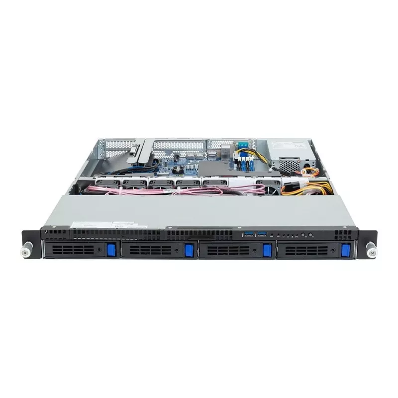 Plaukta serveris GIGABYTE R123-X00-AA01 1U — viena ligzda Intel Xeon Scalable platforma, LGA 1700, DDR5, 4 DIMM, 2,5 collu nodalījumi x4, 400 W barošanas bloks (80 PLUS Gold)