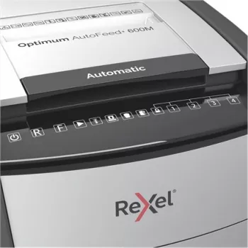Rexel AutoFeed+ 600M papīra smalcinātājs, mikrošķiedru smalcināšana 2x15mm, P-5, 110L, 55 dB, pelēks/melns