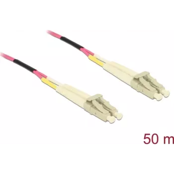 Tīkla kabelis DELOCK LWL kabelis LC Duplex uz LC Duplex Multimode OM4 50m Dzeltens