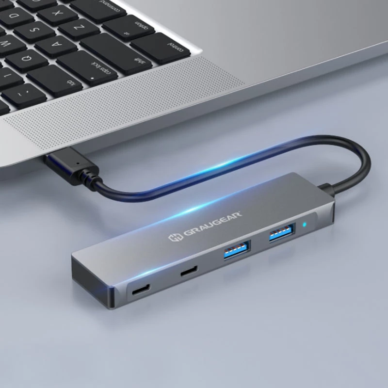GRAUGEAR G-HUB2A2C-AC interfeisa centrmezgls USB 3.2 Gen 1 (3.1 Gen 1) Type-A + Type-C 5000 Mbit/s Sudrabs