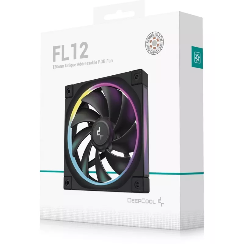 Korpusa ventilators DeepCool FL12 120 mm, PWM, 500–2150 RPM, 55 CFM, 2.82 mmH2O, FDB, multi-LED, melns