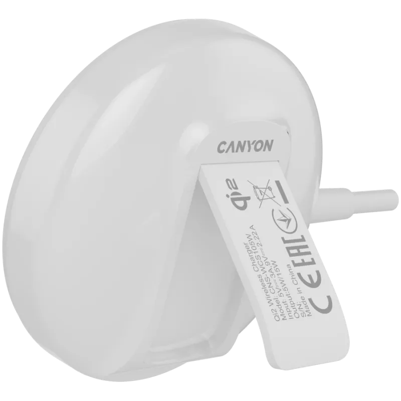 Bezvadu lādētājs CANYON WS-105 15W Qi2 balts – 15W bezvadu uzlāde, saderīgs ar Qi2