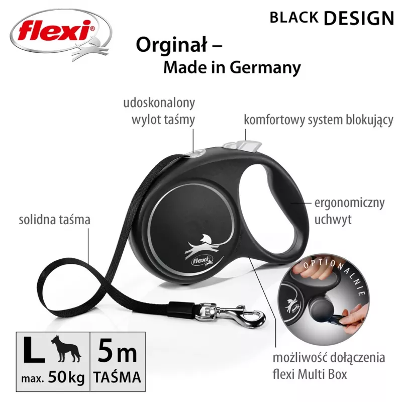Flexi Melns Design L 5 m izvelkama suņu pavada