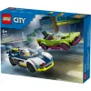 LEGO City rotaļu komplekts 60415 Policijas auto un muskuļauto pakaļdzīšanās — 213 elementi, 2 minifigūras, vecumam 6+
