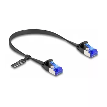 Tīkla kabelis DeLOCK RJ45 plakans komutācijas kabelis no spraudņa uz spraudni Cat.6A 0,25 m melns