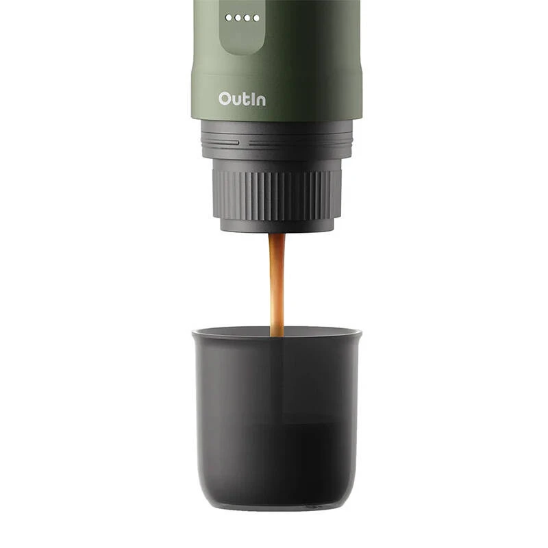Kafijas automāts OUTIN Outin Nano Melns, Zaļš — malta kafija, 20 bāri, 7500 mAh baterija, 0,67 kg