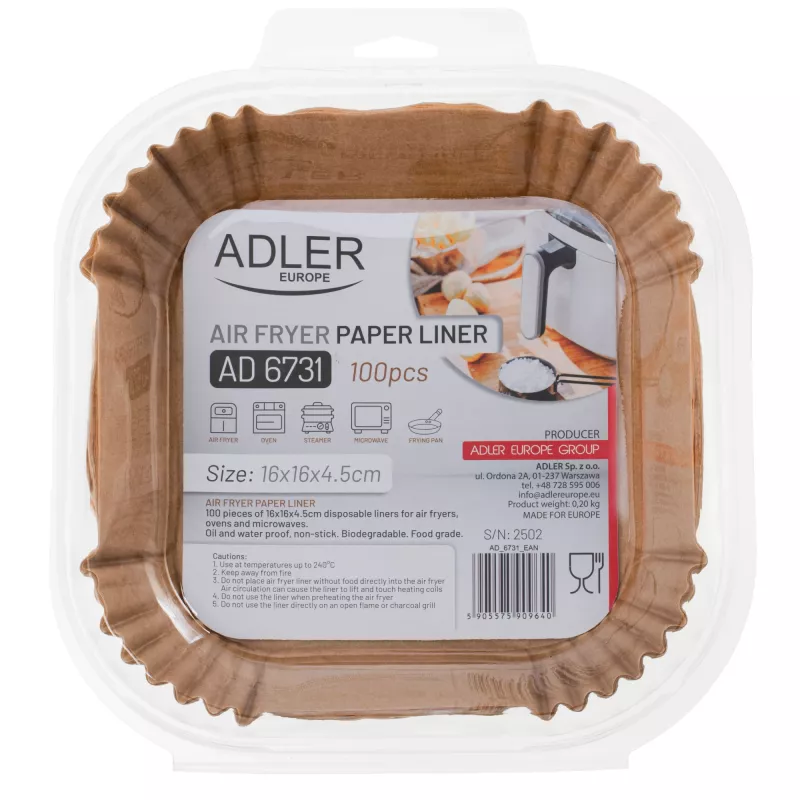 Papīra ieliktņi Adler AD 6731 16 cm pannām, 100 gab. iepakojumā