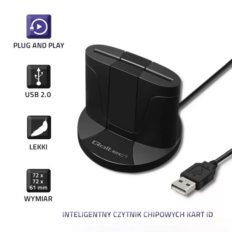 Viedkartes lasītājs Qoltec 50632 USB 2.0 Melns 1 m kabelis