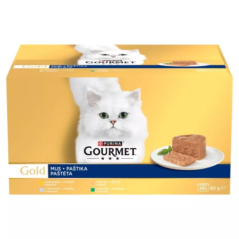 Mitrā kaķu barība multipaka Purina Nestlé Gourmet Gold Mus Mix 48×85 g kārbas dažādās garšās