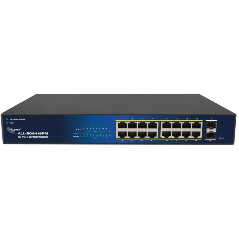 ALLNET 16+2P PoE komutators ALL-SG8418PM — 18 porti, Gigabit, 16 PoE porti, 2 augšupielādes porti