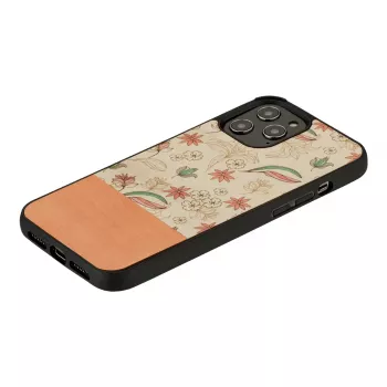 Aizsargājošs tālruņa maciņš Man and Wood iPhone 12 / 12 Pro — rozā zieds uz melna