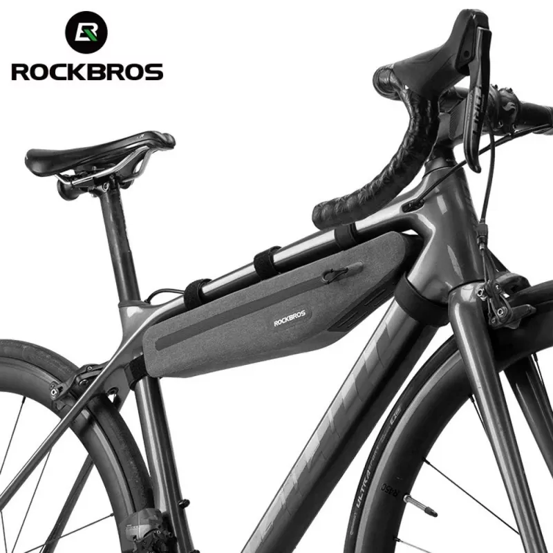 Rockbros AS-052 pelēks ūdensnecaurlaidīgs velosipēda rāmja somiņa