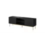 TV skapis Cama PAFOS uz zelta tērauda rāmja 150x40x60 cm matēts melns, skaidu plātnes virsma