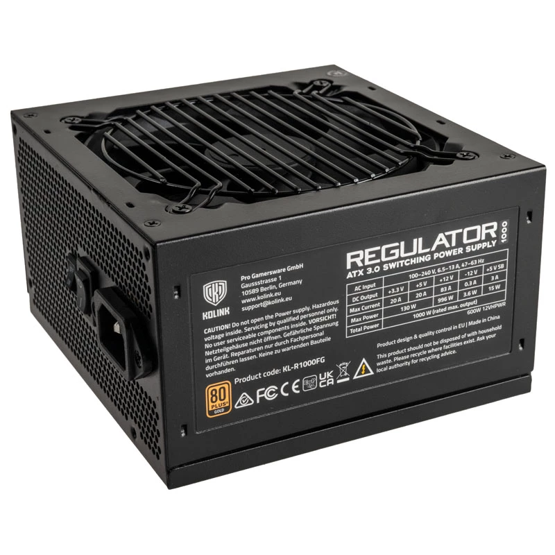 Kolink Regulator 80 PLUS Gold PSU, ATX 3.0, PCIe 5.0, modulārs - 1000 W