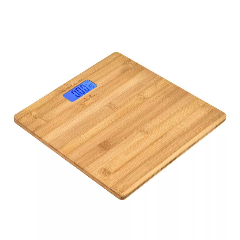 Elektroniskie personālie svari Jata HBAS1489 — 180 kg ietilpība, 100 g precizitāte, 10,2 cm LCD, bambusa platforma